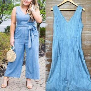 J. Crew Chambray Wrap Tie Jumpsuit Wide Leg Spring Preppy Classic Womens 14